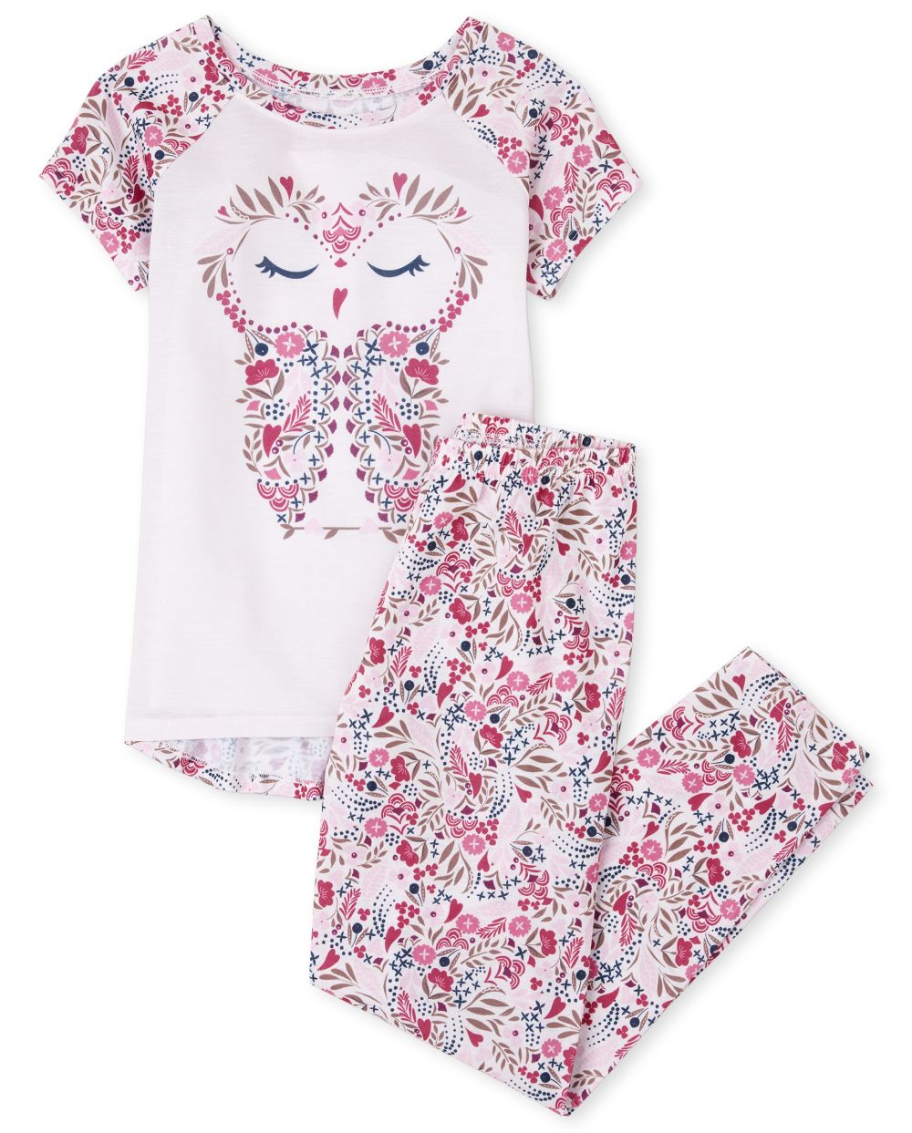 Girls Short Raglan Sleeve Owl Pajamas