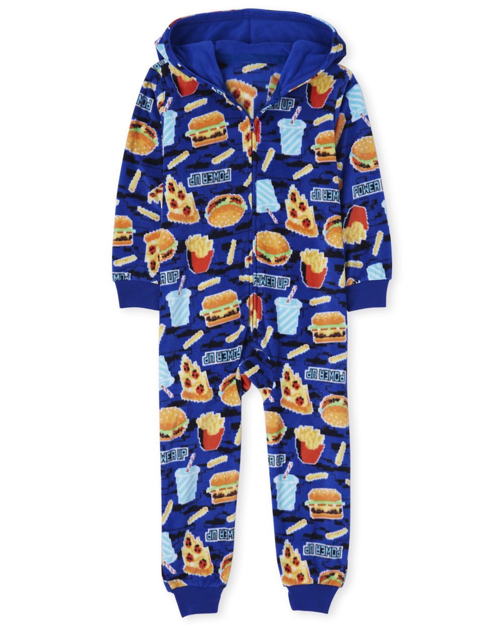 Boys Long Sleeve Snacks Print Fleece Hooded One Piece Pajamas