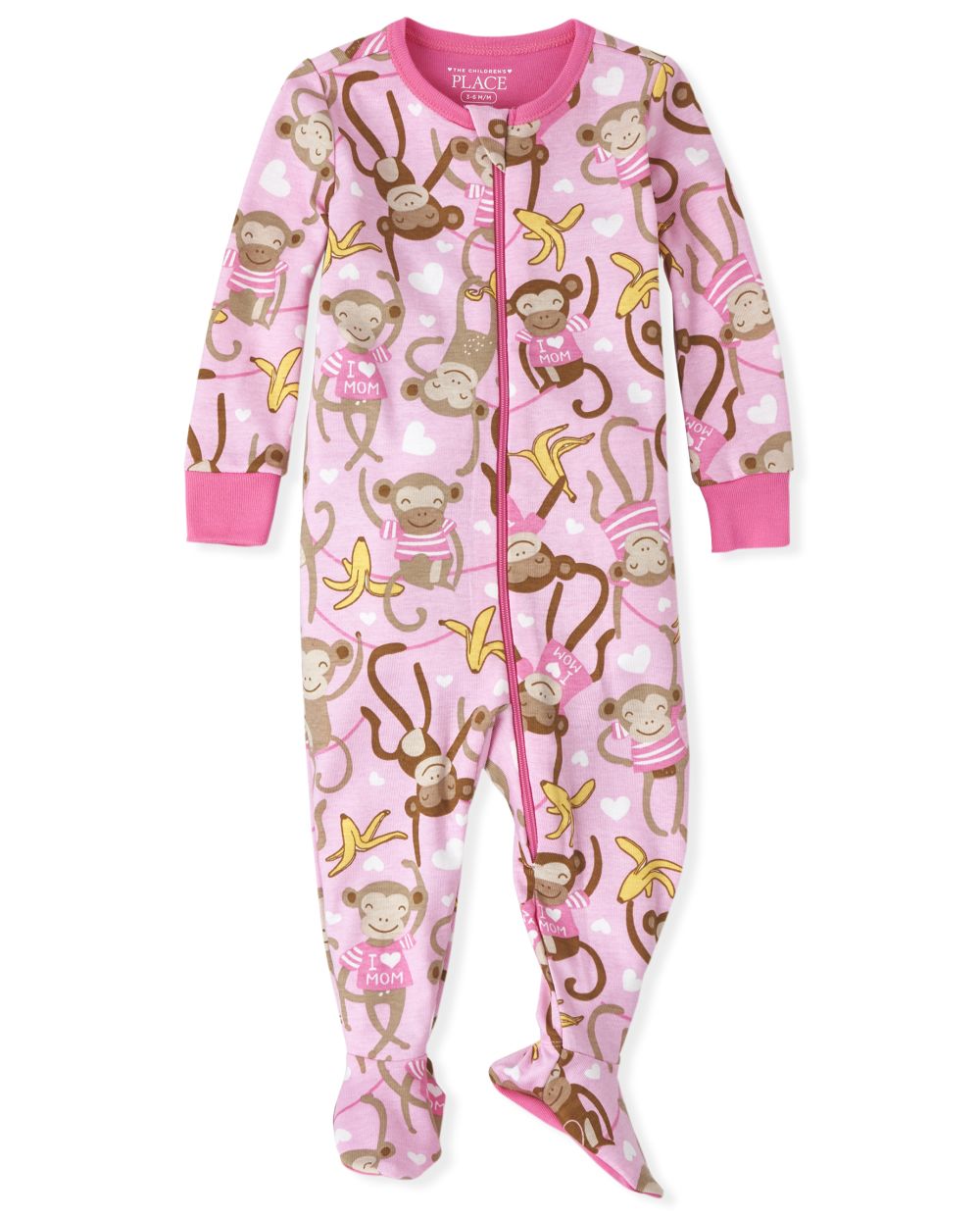 Baby And Toddler Girls Long Sleeve Monkey Snug Fit Cotton Footed One