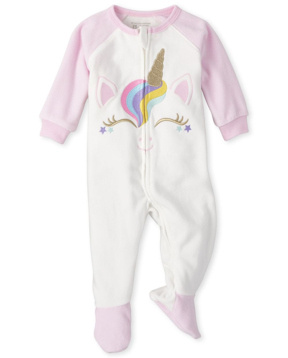 Baby And Toddler Girls Long Raglan Sleeve Unicorn Face Fleece Footed