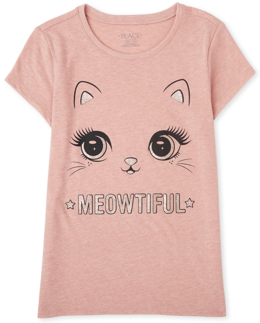 Girls Short Sleeve 'Meowtiful' Cat Graphic Tee