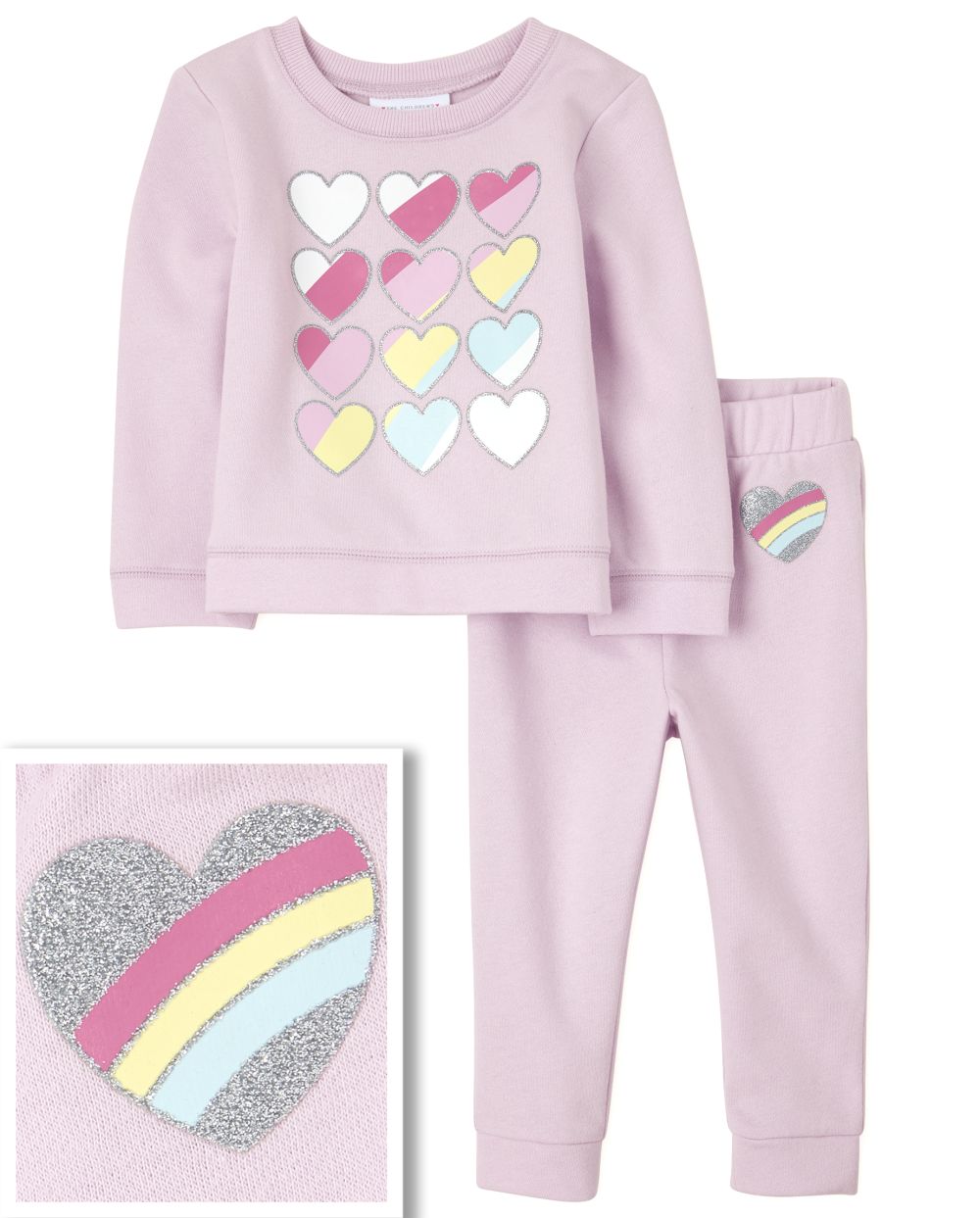 Toddler Girls Long Sleeve Rainbow Heart Sweatshirt And Knit Jogger ...