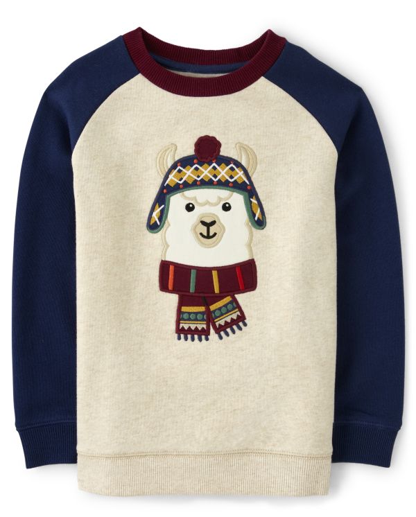 Boys Embroidered Llama Sweatshirt - Little Llamas - h/t vanilla