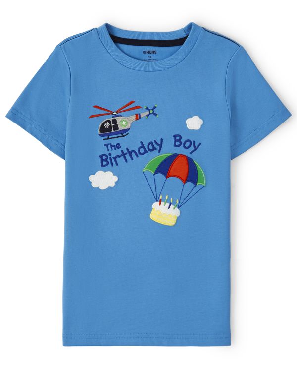 Boys Embroidered Helicopter Top - Birthday Boutique - true blue