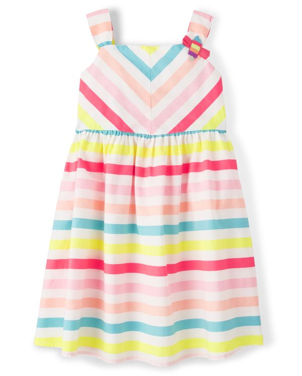 Girls Striped Babydoll Dress - Popsicle Party - white