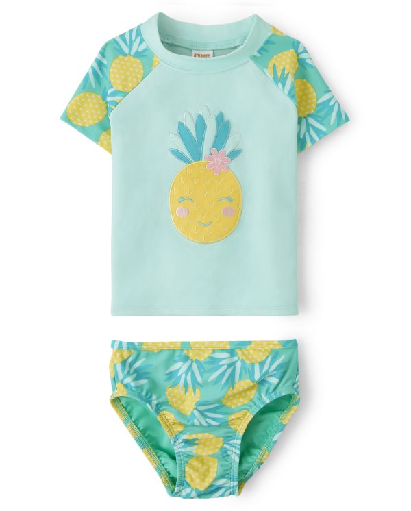 Girls Pineapple Rashguard Swimsuit - Splish-Splash - ocean mist