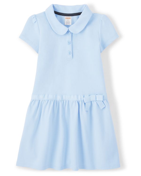 Girls Polo Dress with Stain Resistance - Uniform - blue waves