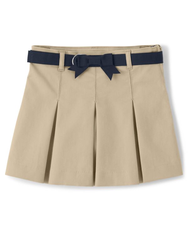 Girls Stain and Wrinkle-Resistant Pleated Skort - Uniform - sahara