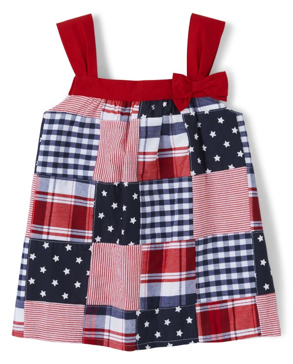 Girls Madras Patch Top - American Cutie - big red