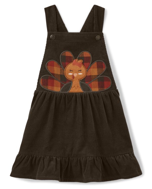 Girls Turkey Corduroy Jumper - Autumn Harvest - brown bear