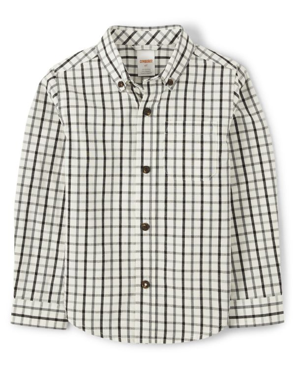 Boys Plaid Button Up Shirt - Perfect Present - snow