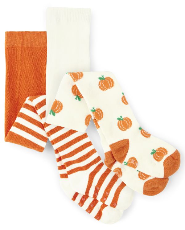 Girls Pumpkin Tights 2-Pack - Perfect Pumpkin - multi clr