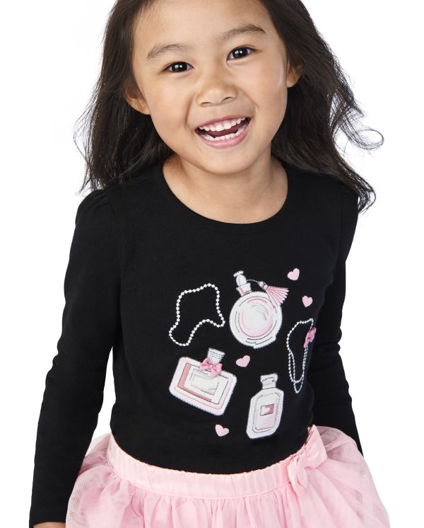 Girls Embroidered Perfume Top - Tres Chic - black