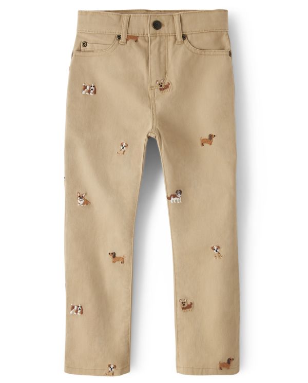 Boys Embroidered Dog Pants - Playful Pups - tumbleweed