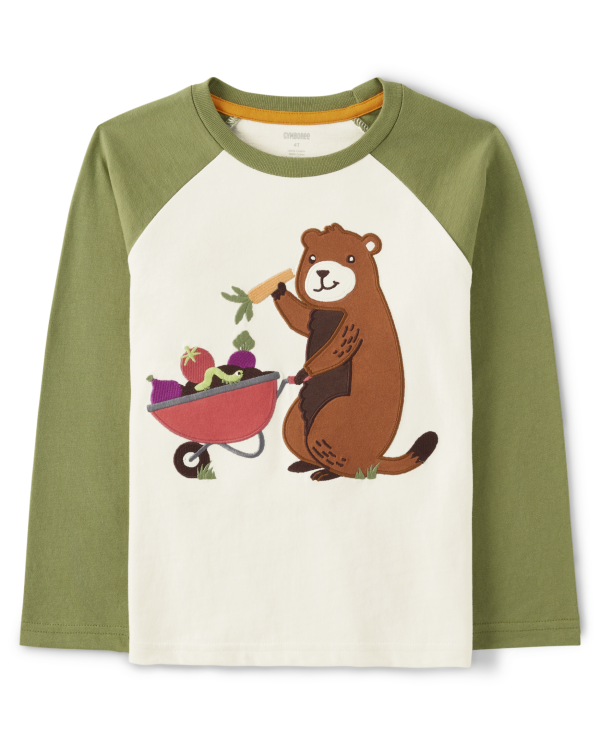 Boys Embroidered Groundhog Top - Little Sprout - halo white