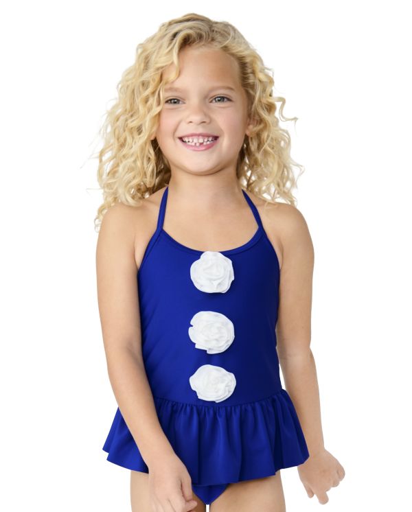 Girls Floral Ruffle One Piece Swimsuit - Splish-Splash - navy narrows