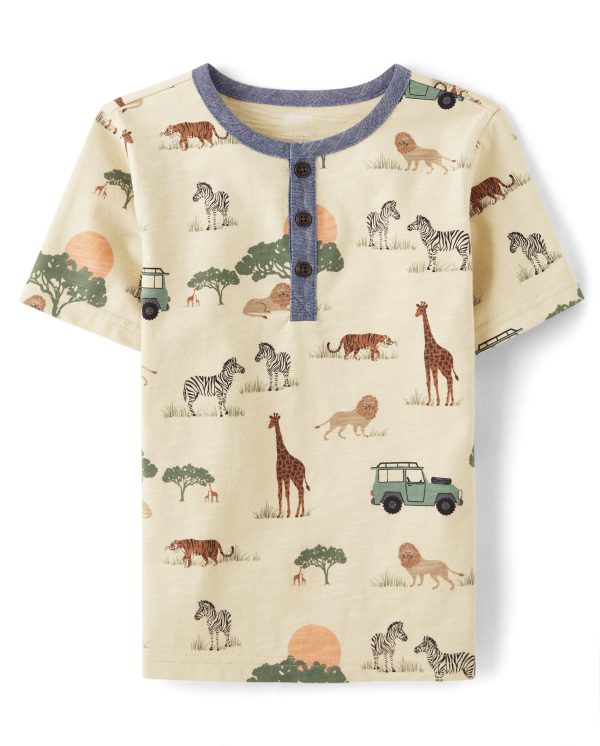 Boys Safari Henley Top - Safari - canoe