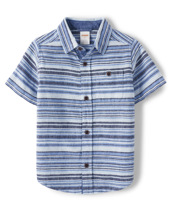 Boys Matching Family Striped Button Up Shirt - Sandy Shores - party blue