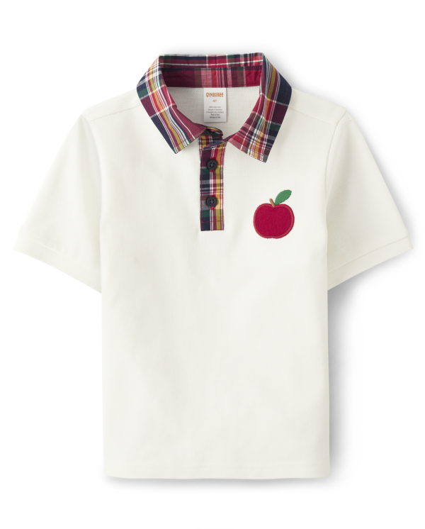 Boys Embroidered Apple Pique Polo - Apple Orchard - bunnys tail