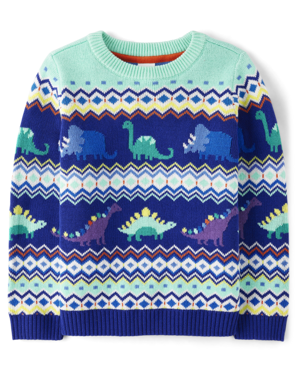 Boys Dino Fairisle Sweater - Dino Friends - navy narrows