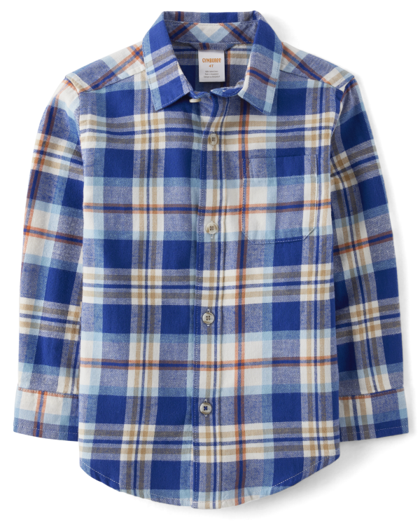 Boys Matching Family Plaid Twill Button Up Shirt - halo white