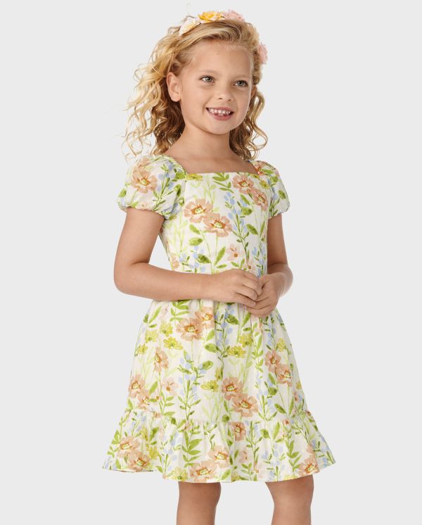Girls Floral Ruffle Dress - Prairie Fields - bunnys tail