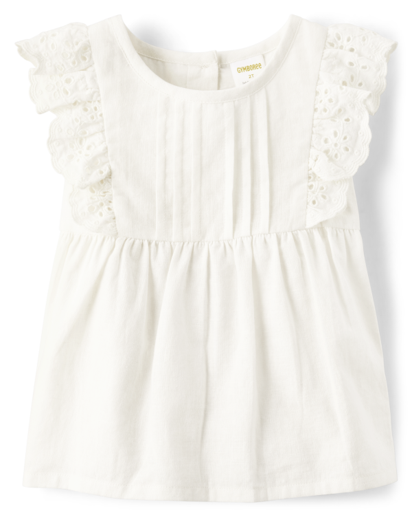 Girls Eyelet Top - Linen - simplywht
