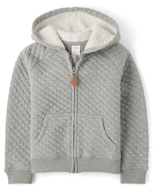 Boys Quilted Zip Up Hoodie - Little Essentials - h/t smoke