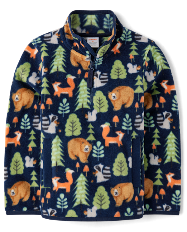 Boys Animal Microfleece Half Zip Pullover - Little Essentials - blue
