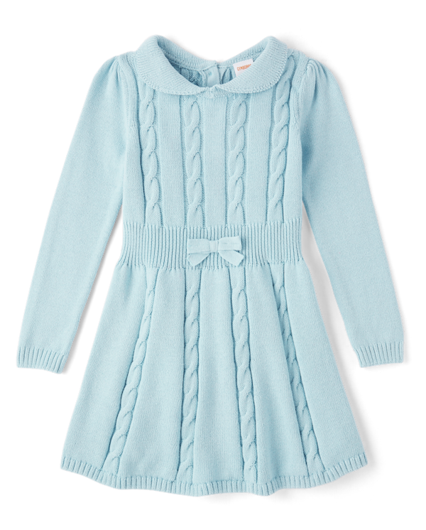 Girls Cable Knit Sweater Dress - Little Snowflake - blue