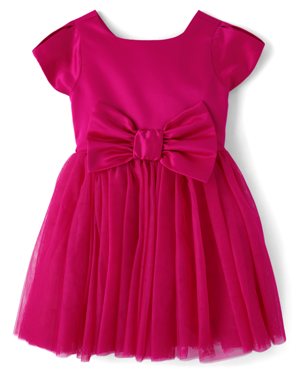 Girls Bow Fit And Flare Dress - All Dressed Up - pink