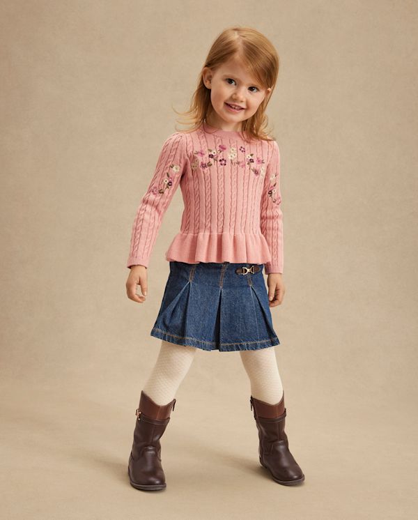 Girls Pleated Buckle Denim Skort - Highland Hills - blue