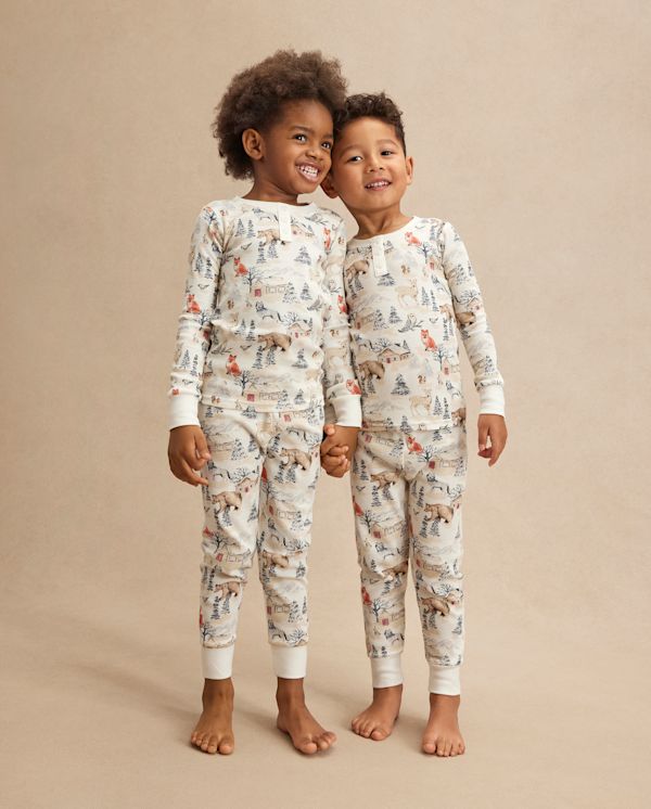 Kids Forest Animal Snug Fit Thermal Henley Pajamas - Gymmies - orange