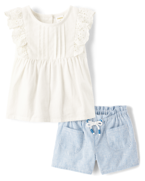 Girls Striped Eyelet 2-Piece Outfit Set - multi