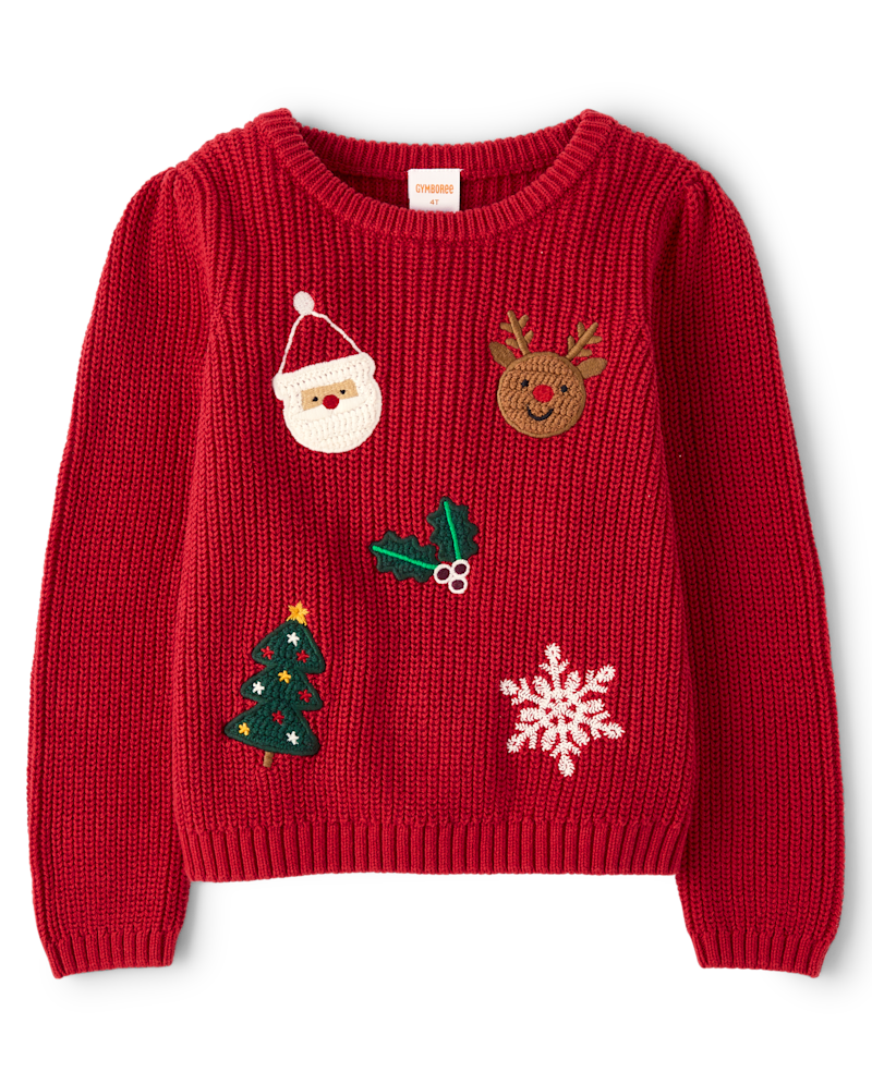 Girls Crochet Holiday Shaker Stitch Sweater - Royal Christmas