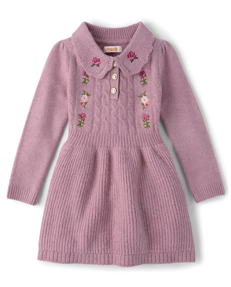 Girls Embroidered Floral Sweater Dress - Countryside Manor