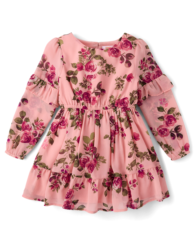 Girls Floral Chiffon Ruffle Dress - Countryside Manor