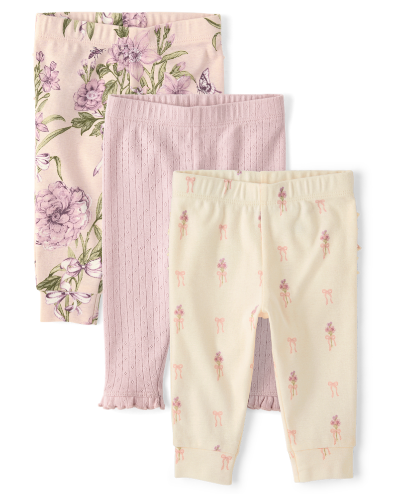 Baby Girls Floral Ruffle Leggings 3-Pack