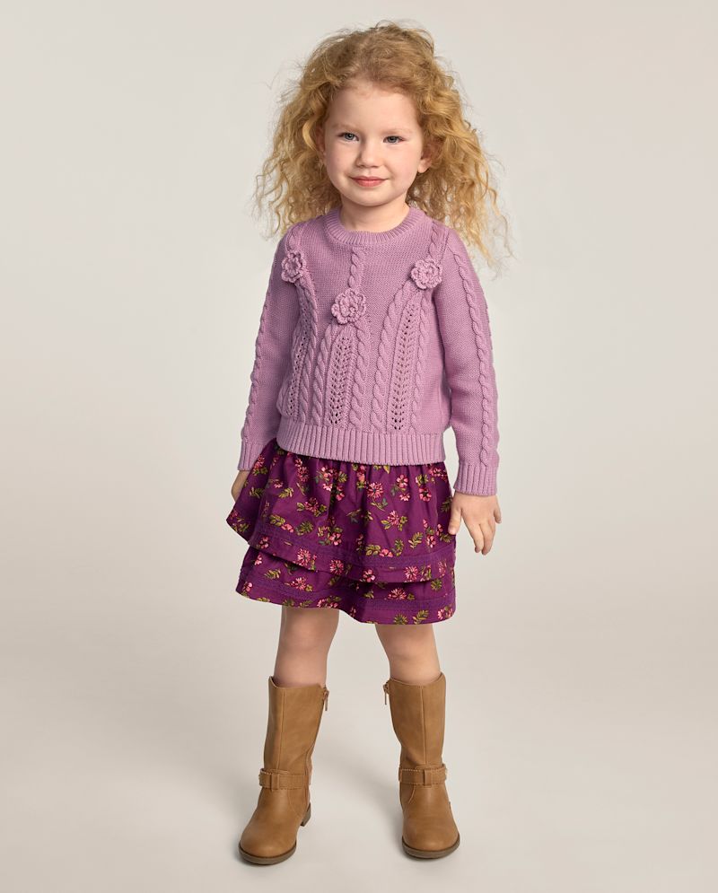 Girls Floral Tiered Ruffle Flannel Skort - Countryside Manor