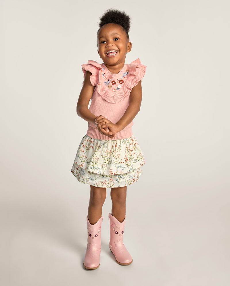 Girls Floral Pintuck Tiered Ruffle Skort - Blue Sky Mountain