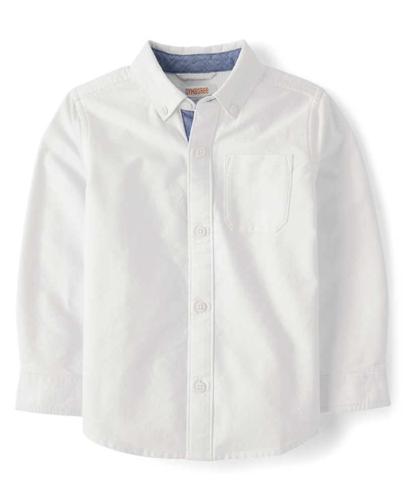 Boys Long Sleeve Oxford Button Up Shirt - Little Essentials - WHITE