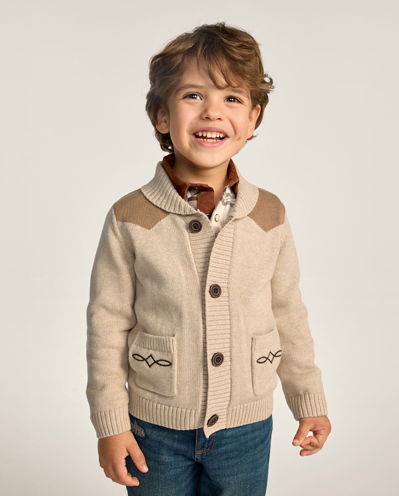 Boys Embroidered Horse Shawl Cardigan - Blue Sky Mountain
