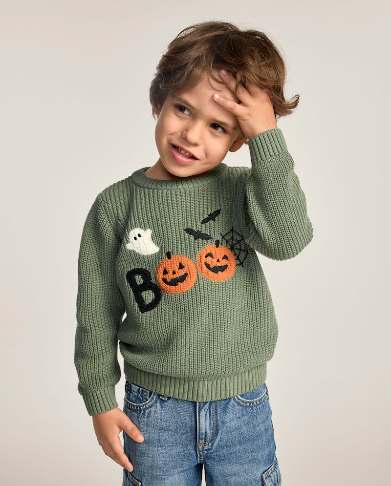 Boys Crochet Halloween Shaker Stitch Sweater - Trick or Treat