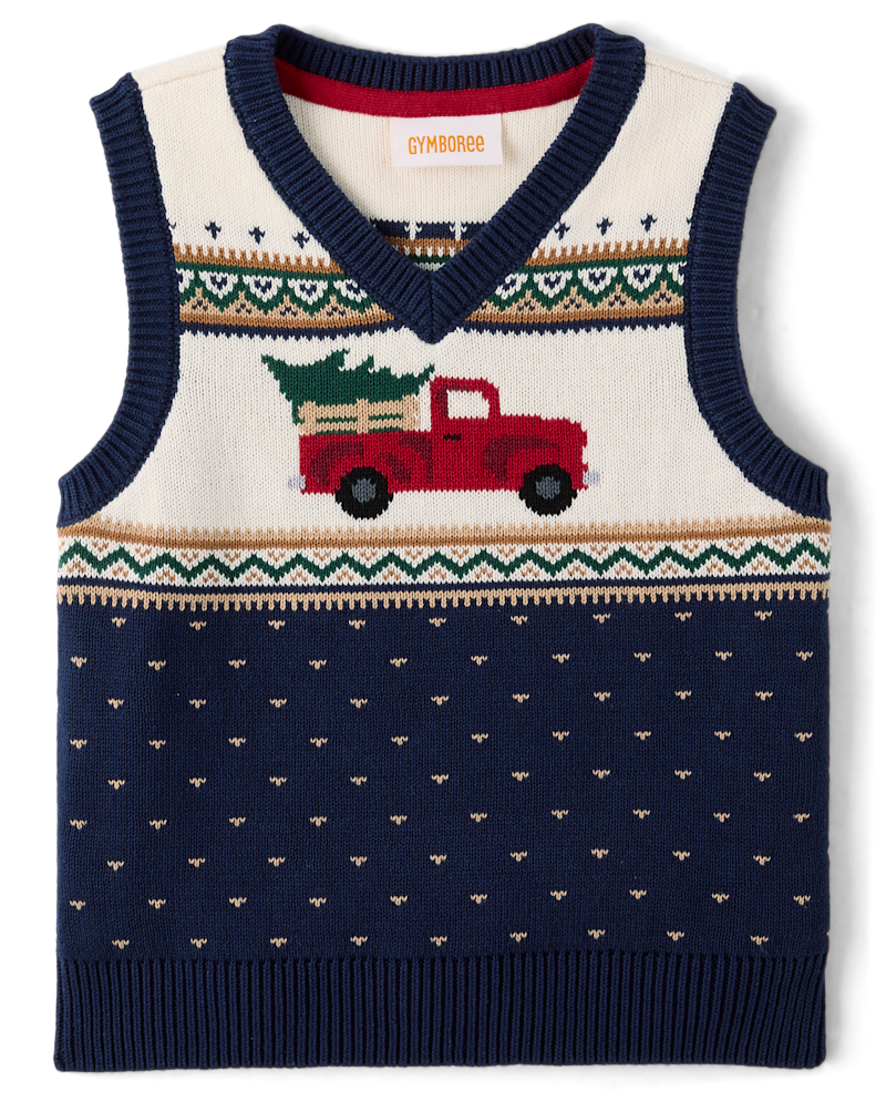 Boys Truck Fairisle Sweater Vest - Tartan Remix