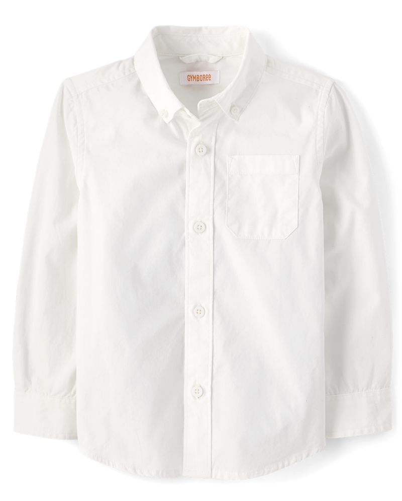 Boys Long Sleeve Woven Button Front Shirt - WHITE