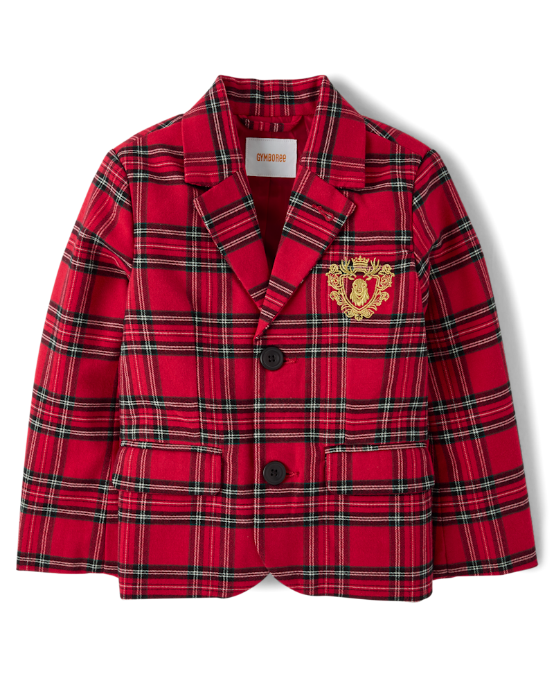 Boys Embroidered Plaid Flannel Blazer - Tartan Remix