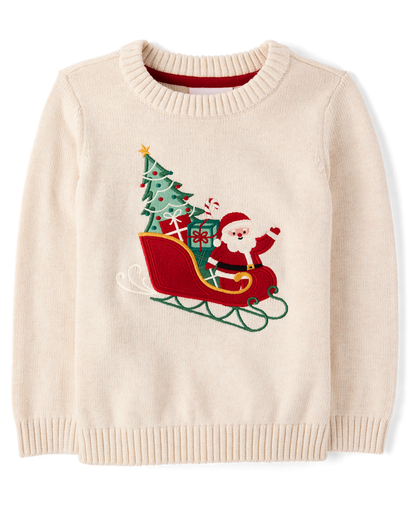 Boys Embroidered Sleigh Sweater - Tartan Remix