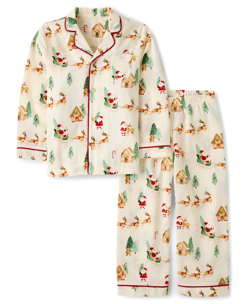 Kids Santa Flannel Button Front Pajamas