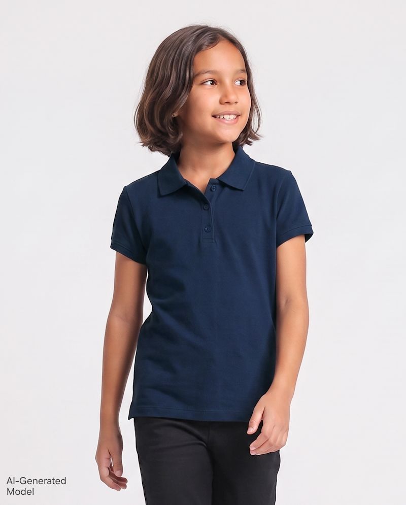 Girls Uniform Soft Stretch Pique Polo - blue