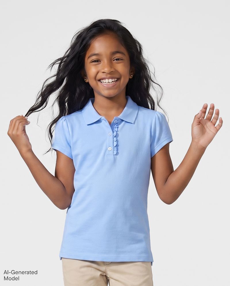 Girls Uniform Ruffle Soft Stretch Pique Polo